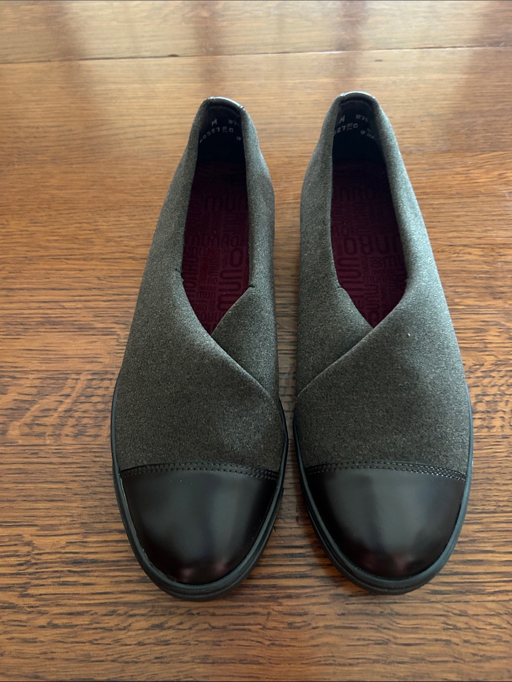 Munro Olive Green Slip-On Flats with Black Cap Toe